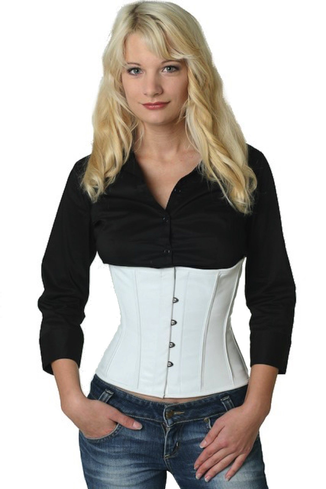 Corsage Corset White Leather Curved Normal Long ln21